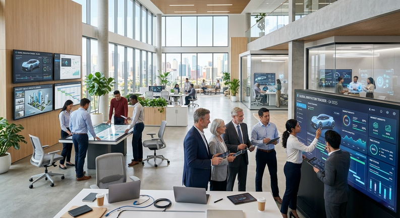 Modern workplace using digital collaboration tools across teams.