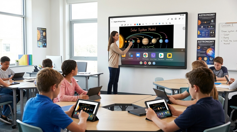 Android interactive displays offer plug-and-play solutions with cloud-based apps for K-12 classrooms.