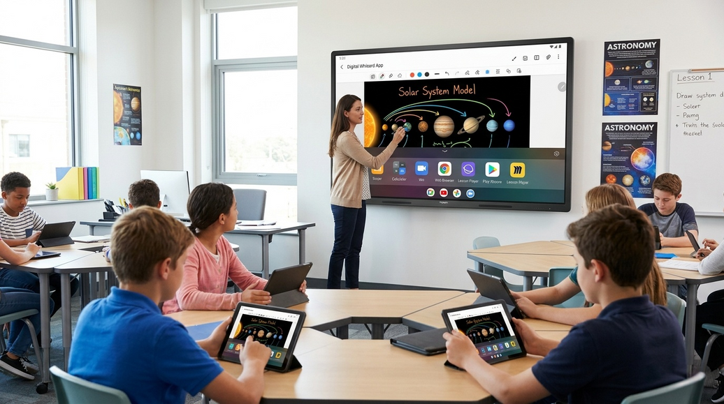 Android interactive displays offer plug-and-play solutions with cloud-based apps for K-12 classrooms.